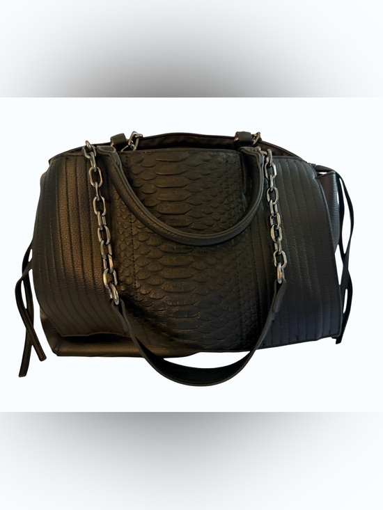 Verano Hill Handbags - Textured Black Satchel with Chain-Link Handles